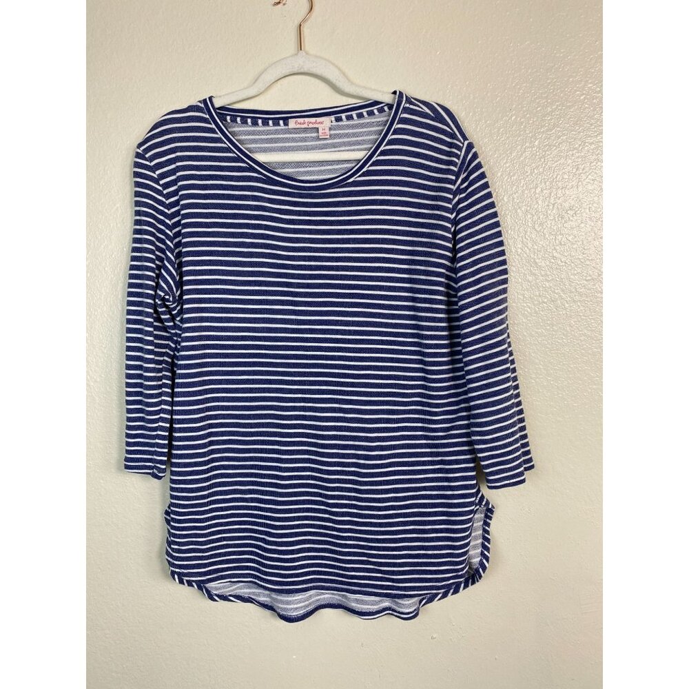 Fresh Produce Women Blue White Striped 3/4 Sleeve Tunic Top Size Medium Nautical